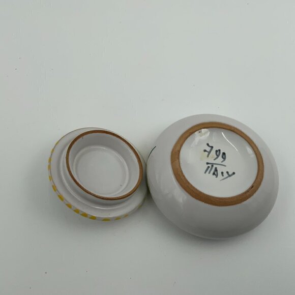Italian Hand Painted Round Pottery Bumble Bee Trinket Box w/Lid Italy Marked - Picture 10 of 10